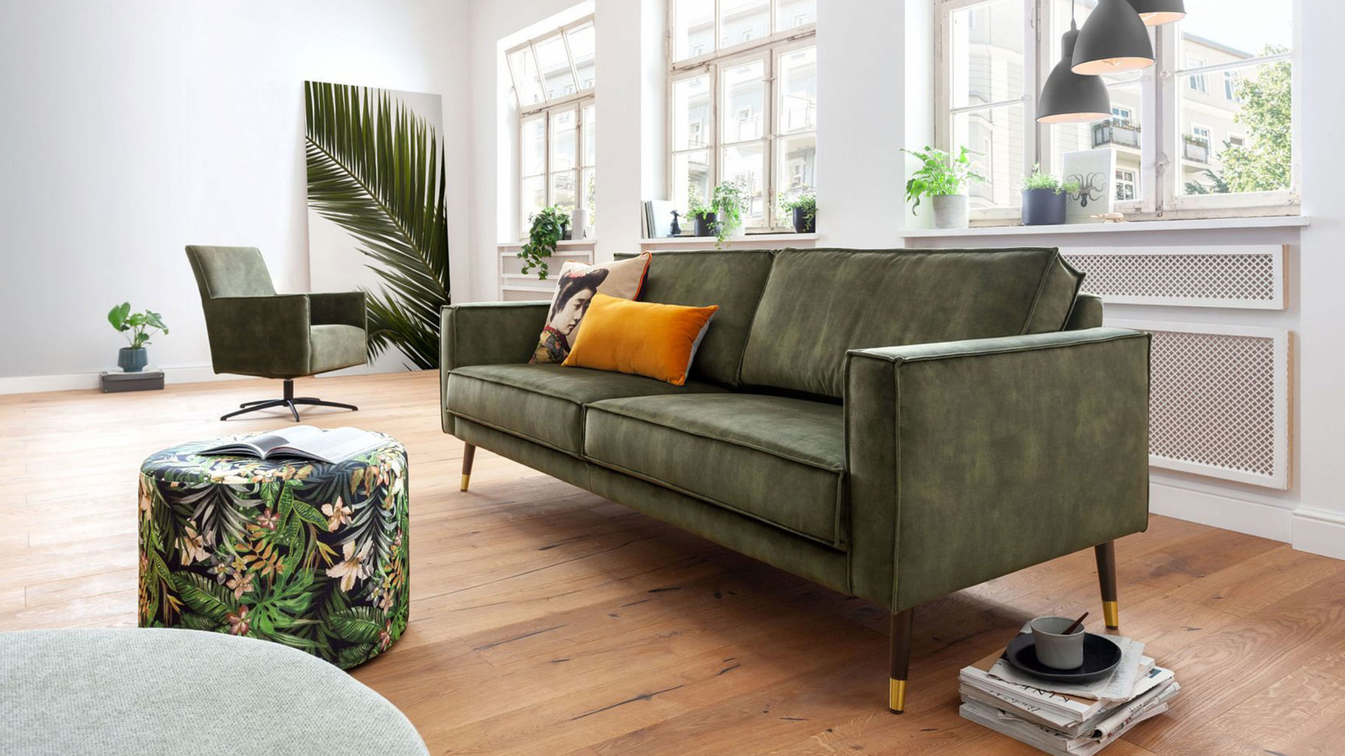 kawoo deborah 3-Sitzer Sofa in Dark Green samt