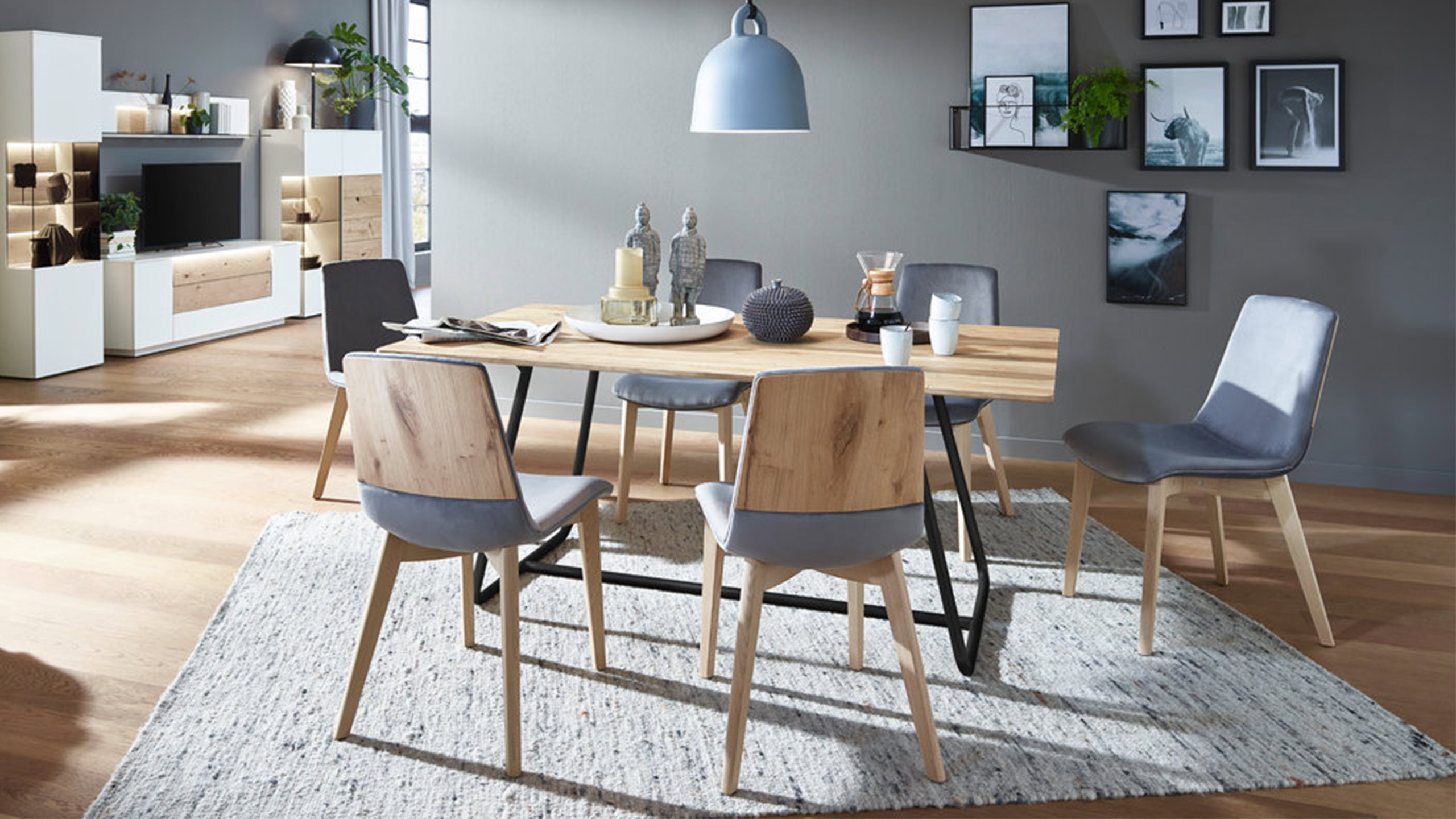 gwinner misano esszimmer in eiche mit hellblau