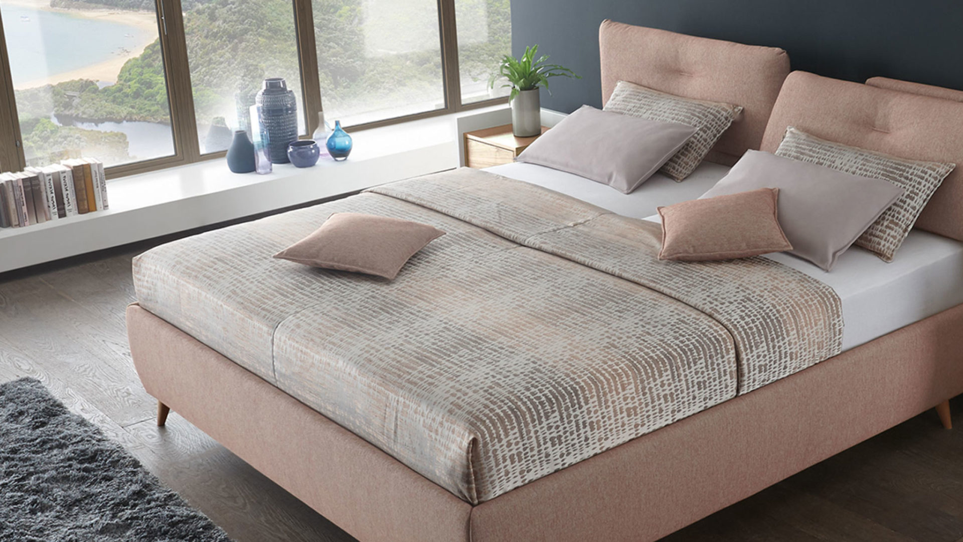 ruf bett loftline in pastellrosa