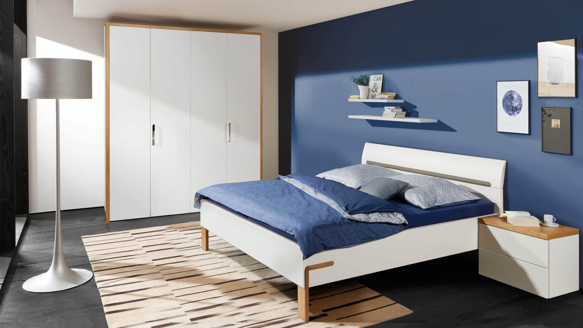 hülsta dream schlafzimmer mit blauer wandgestaltung