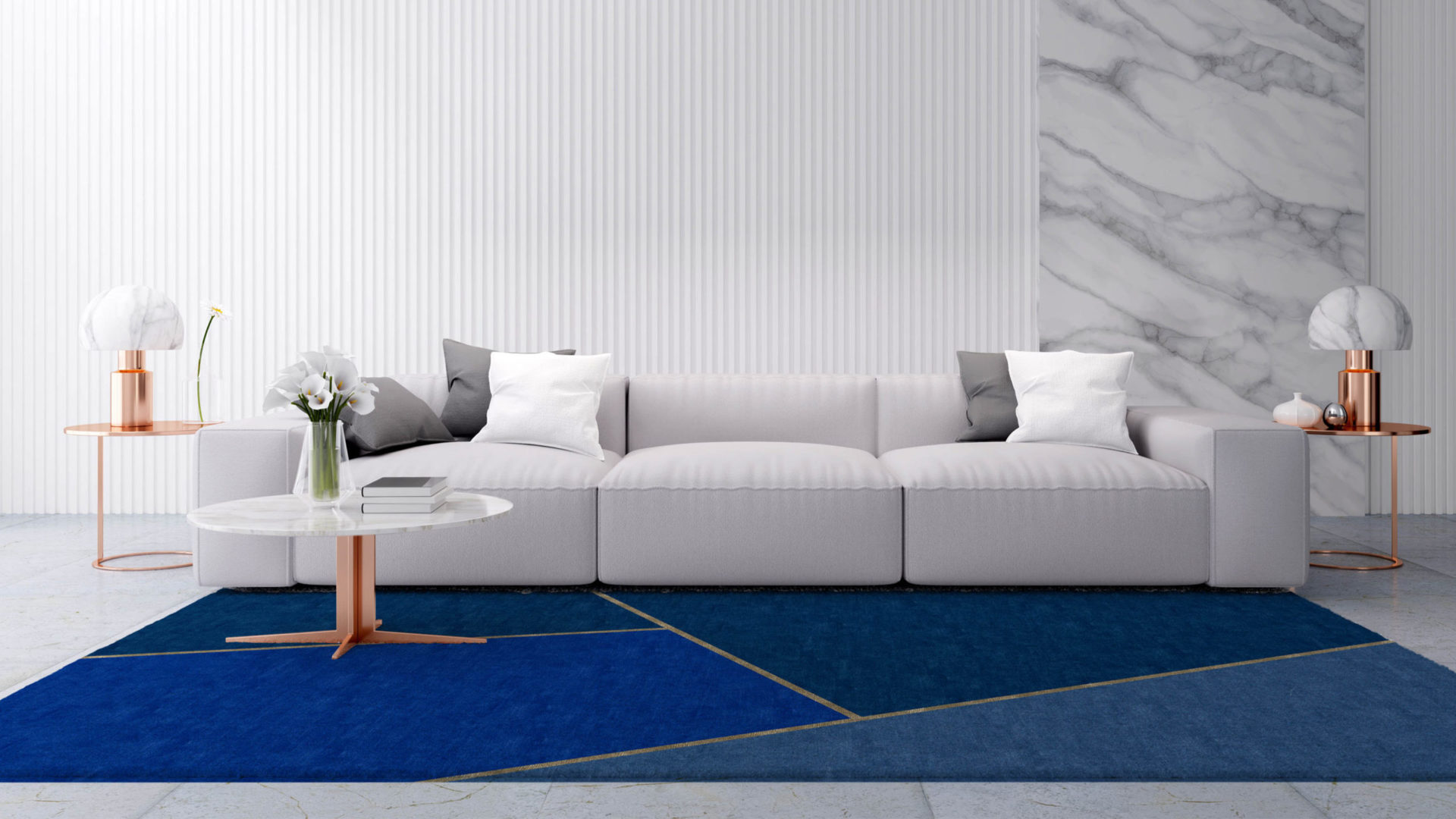 bic carpets teppich in blau gold im minimalismus wohnzimmer mit marmor