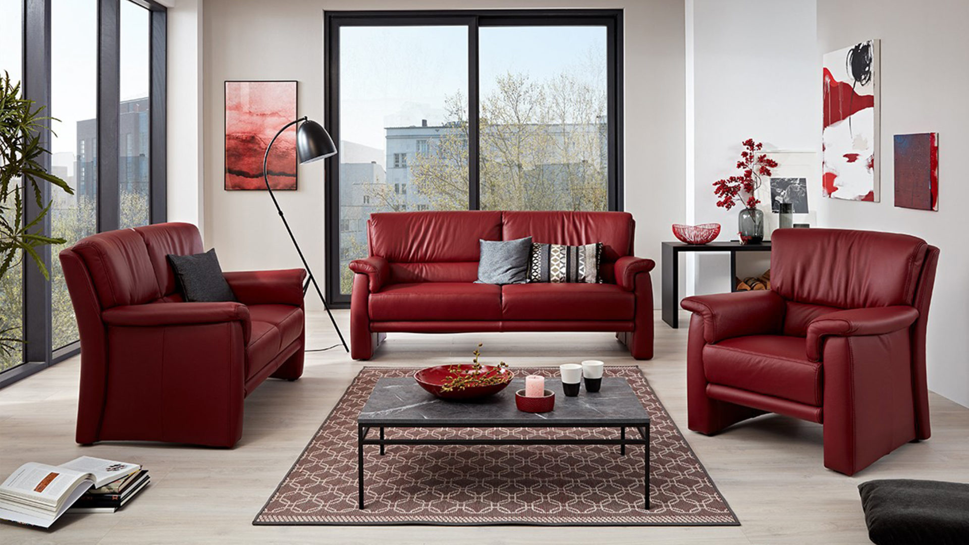 himolla tangram sofa und sessel aus rotem leder