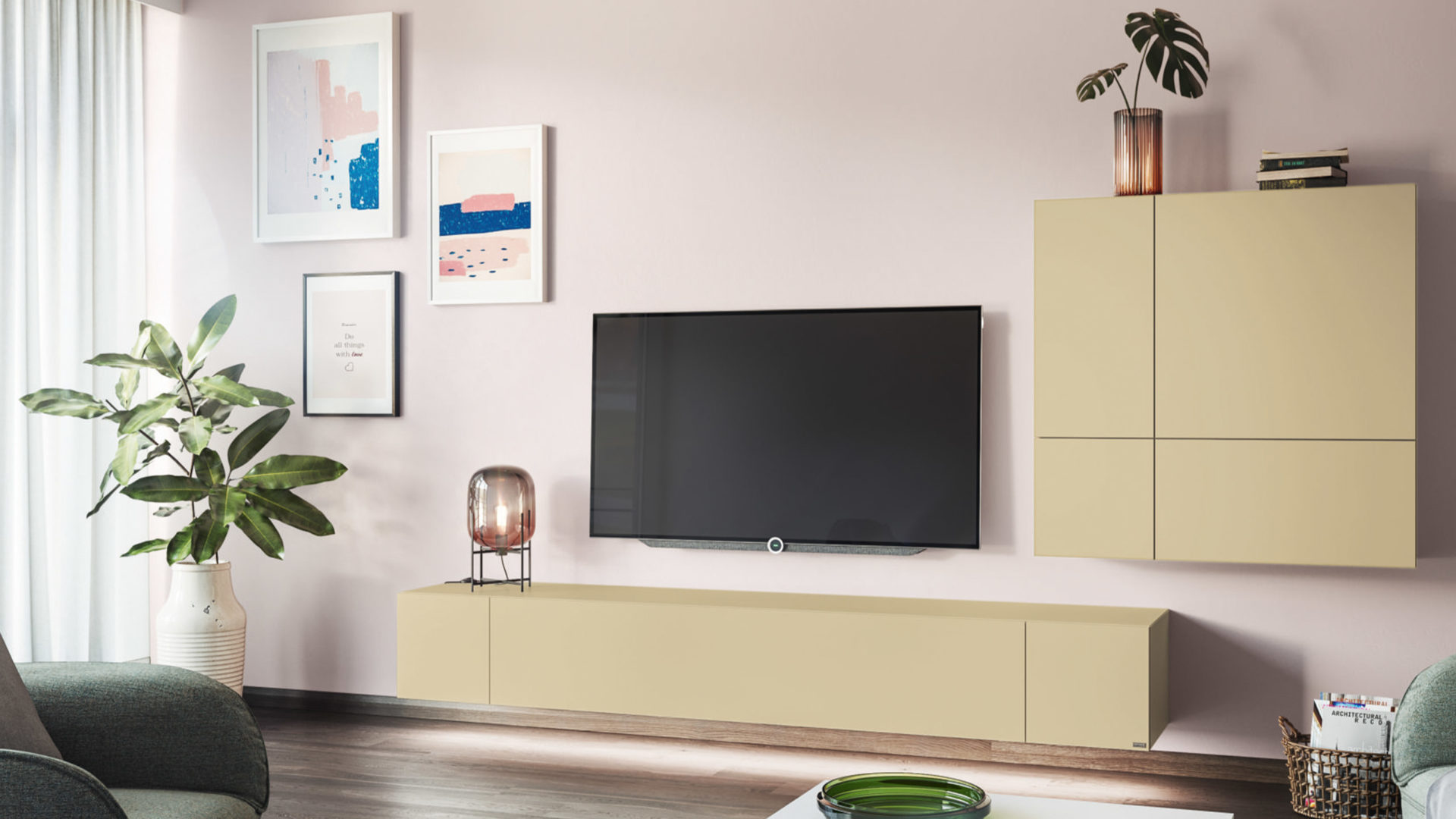 hülsta neo tv wand im modernen stil in pastellgelb
