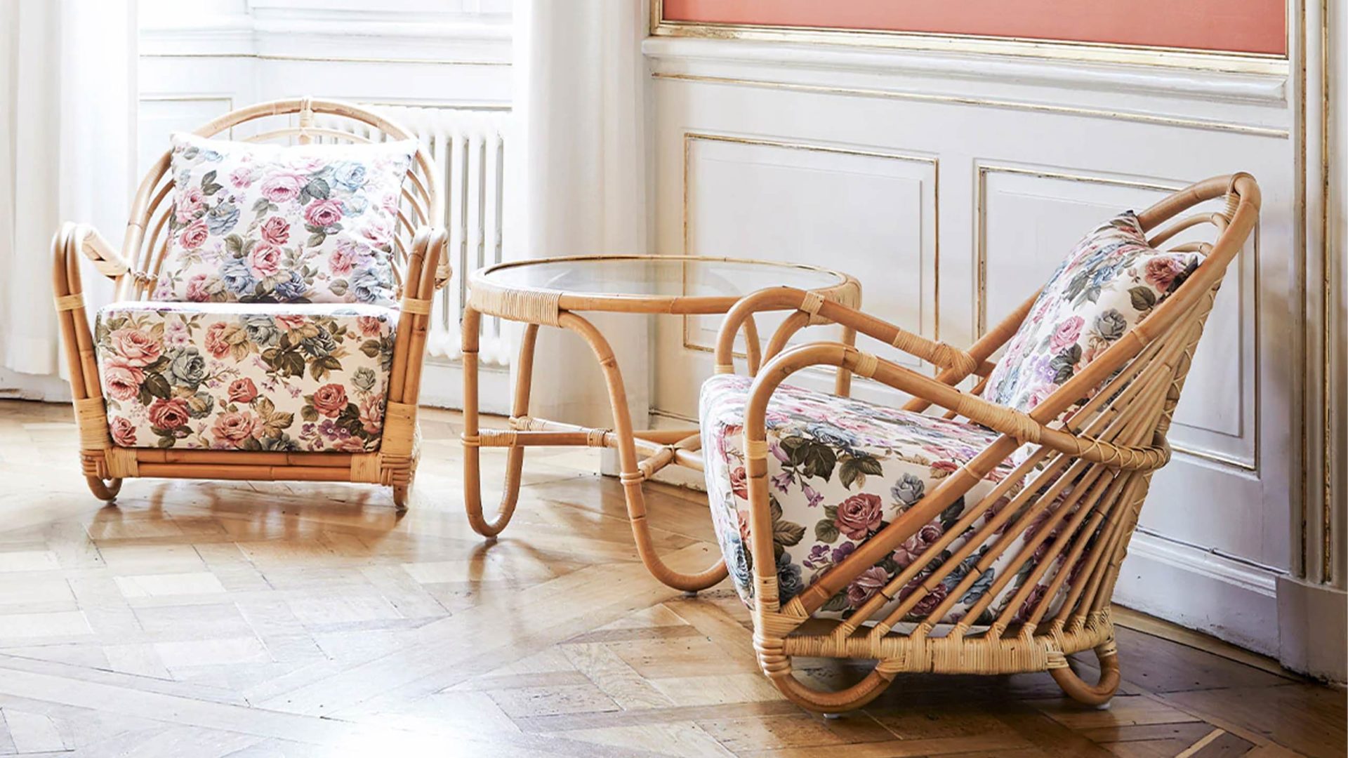 sika design charlottenborg rattan sessel mit blumen muster