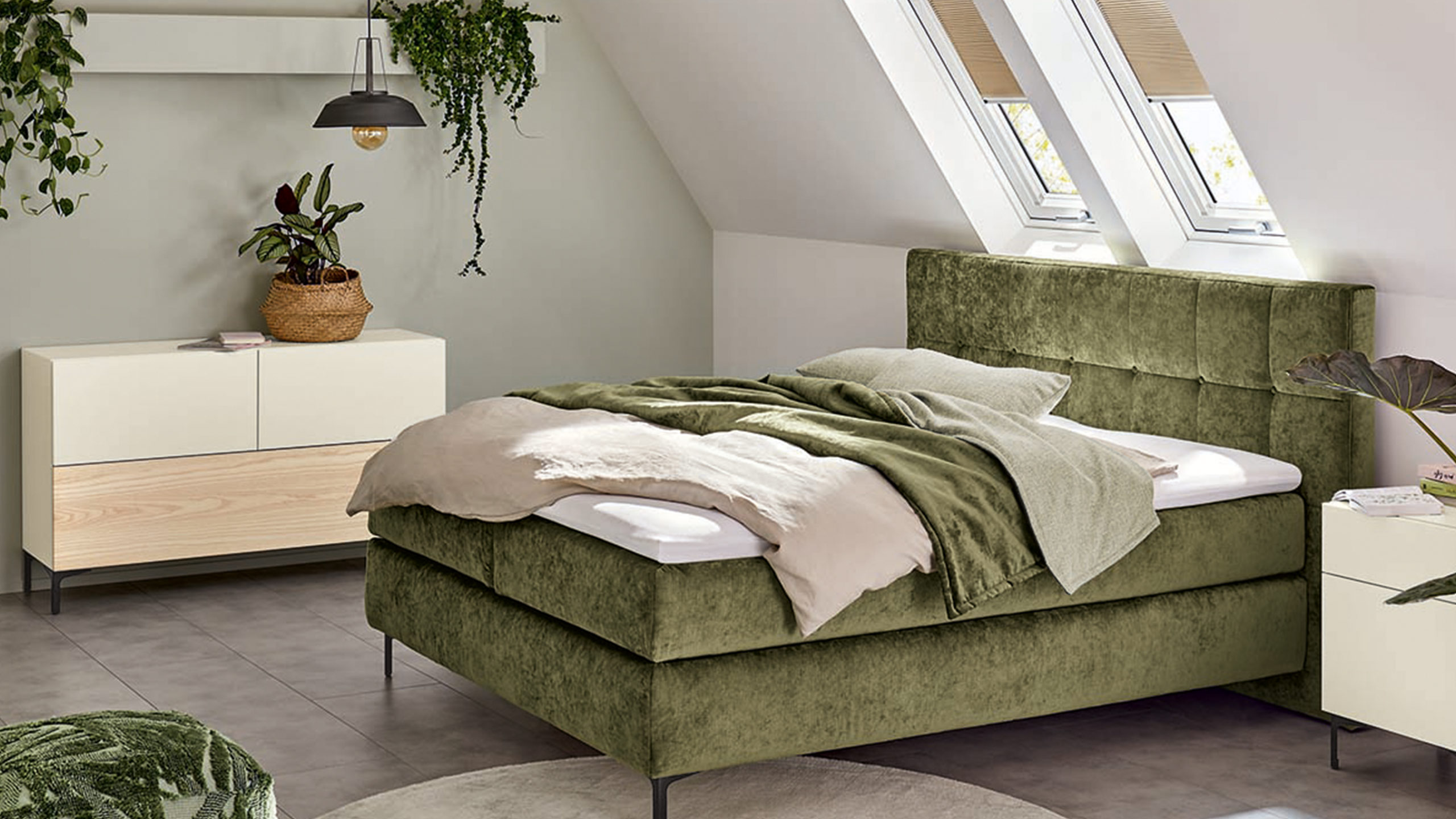hülsta boxspringbett in samtgrün