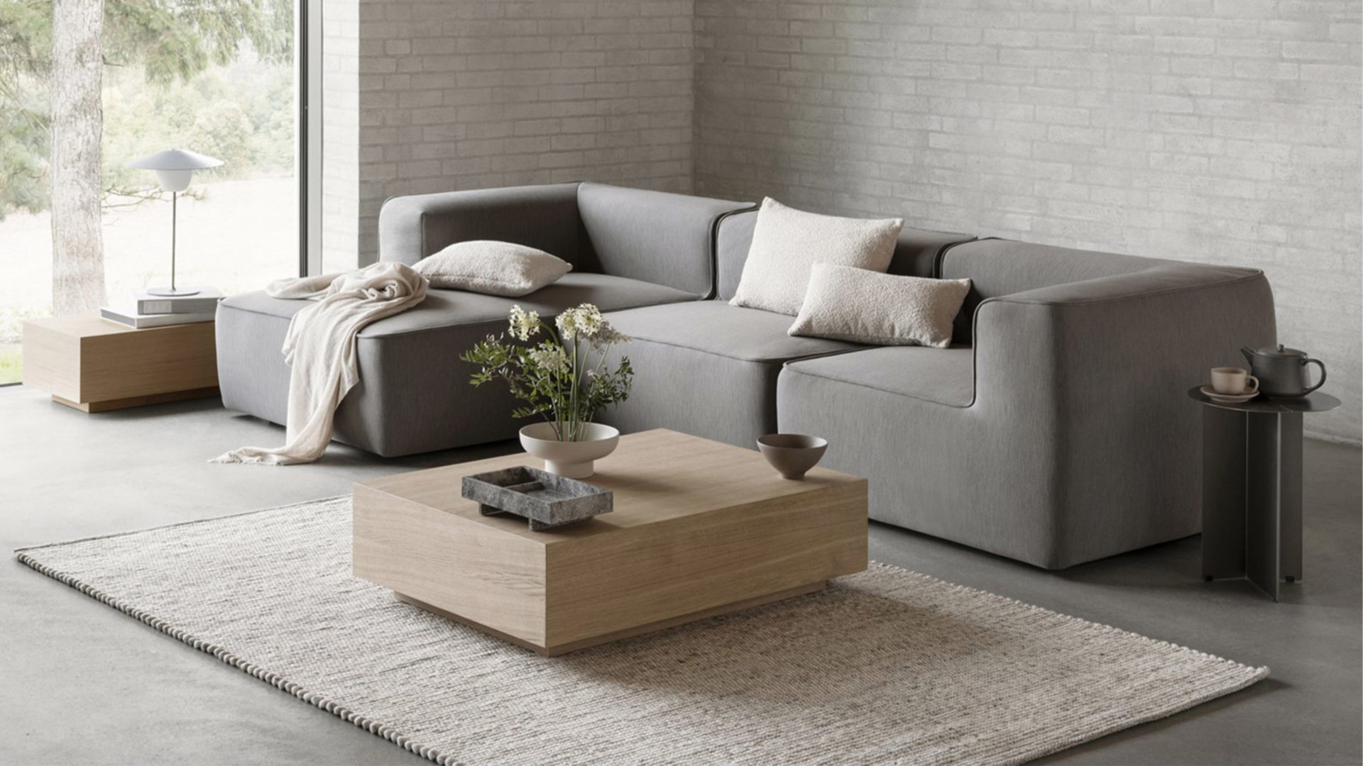 blomus sofa mit couchtisch im minimalismus design