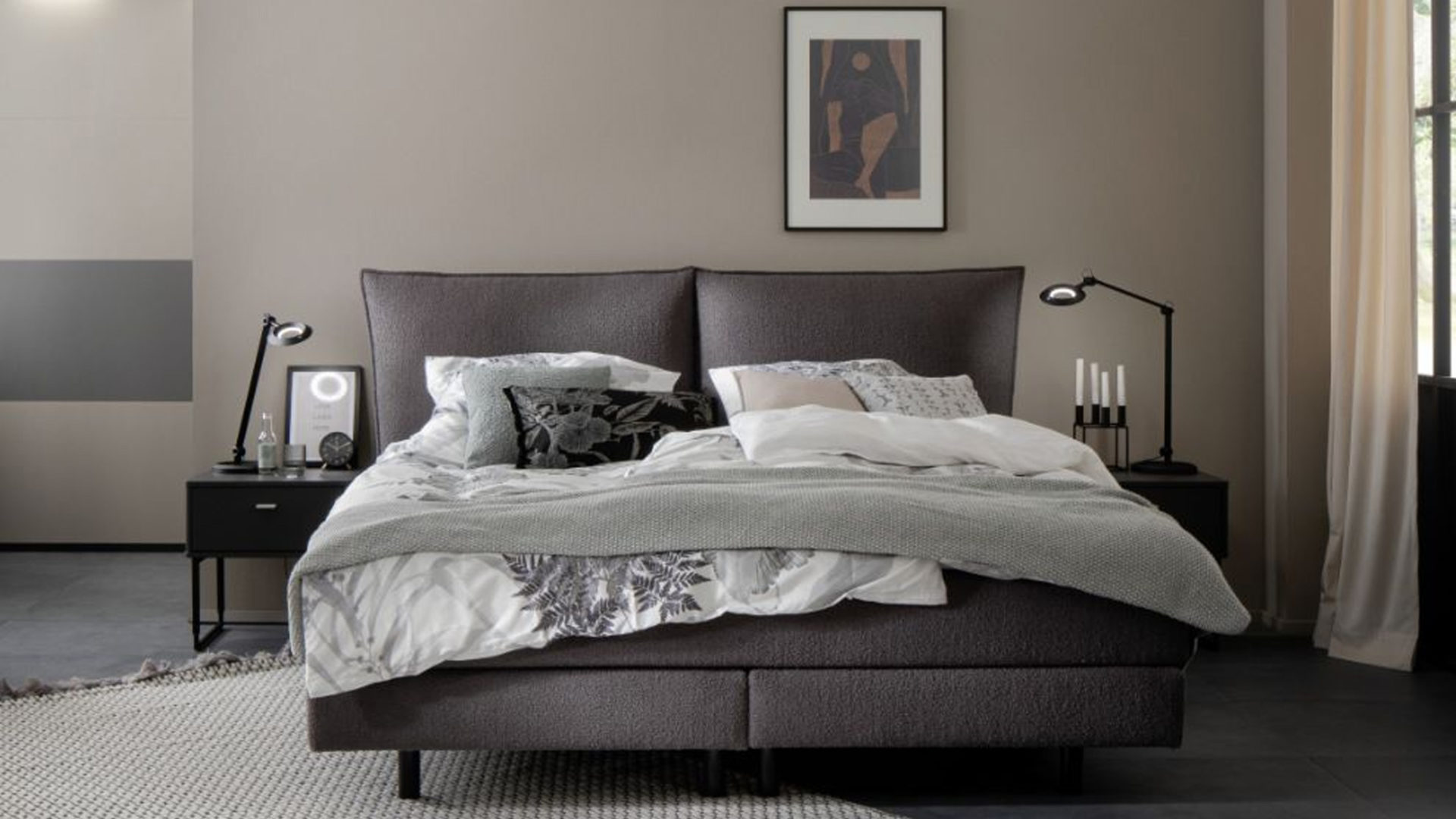 schöner wohnen vita boxspringbett aus boucle in dunkelgrau