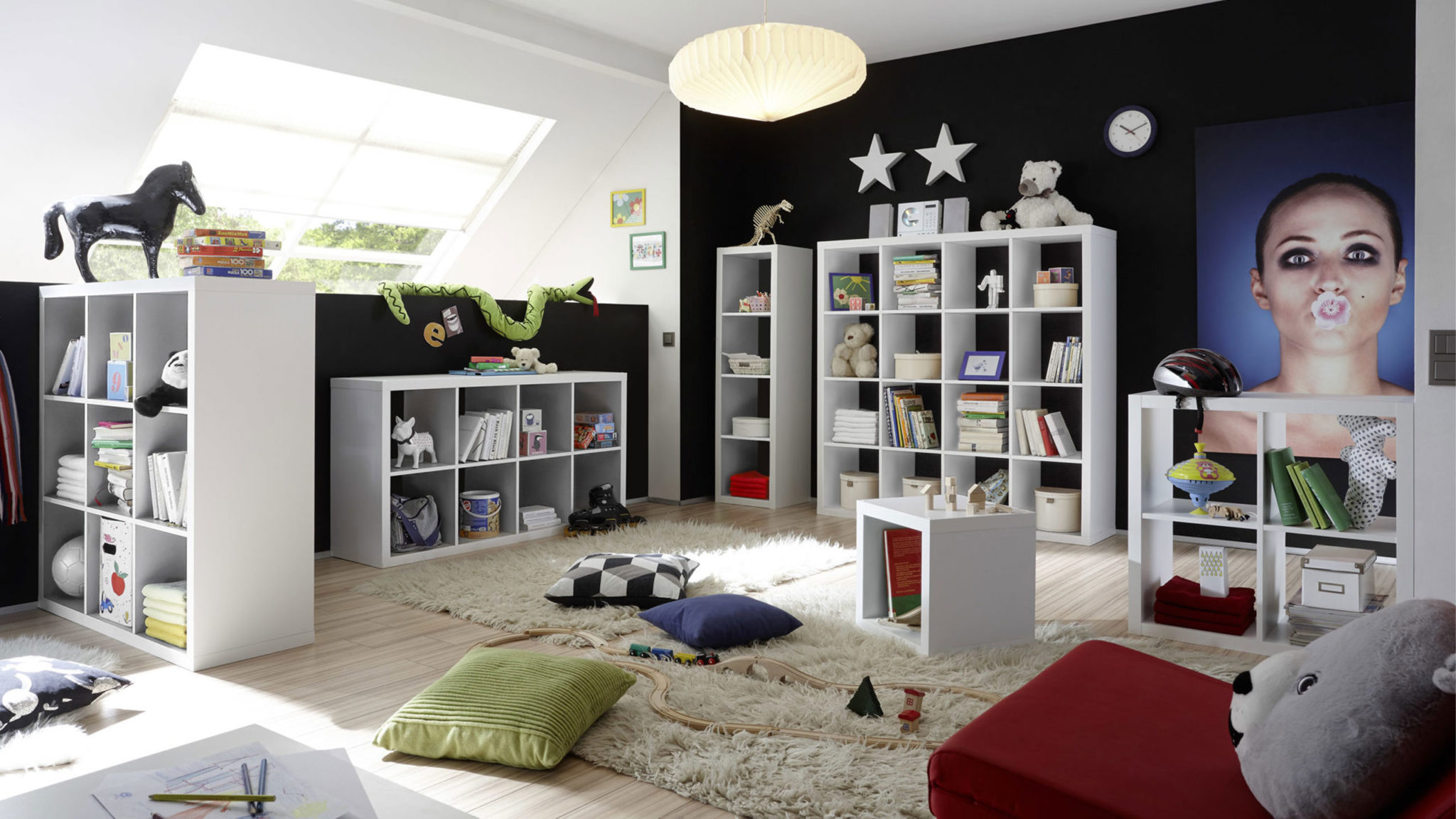 S-Form Bücherregal Wandregal Raumteiler Mit 6 Fächern Ahorn