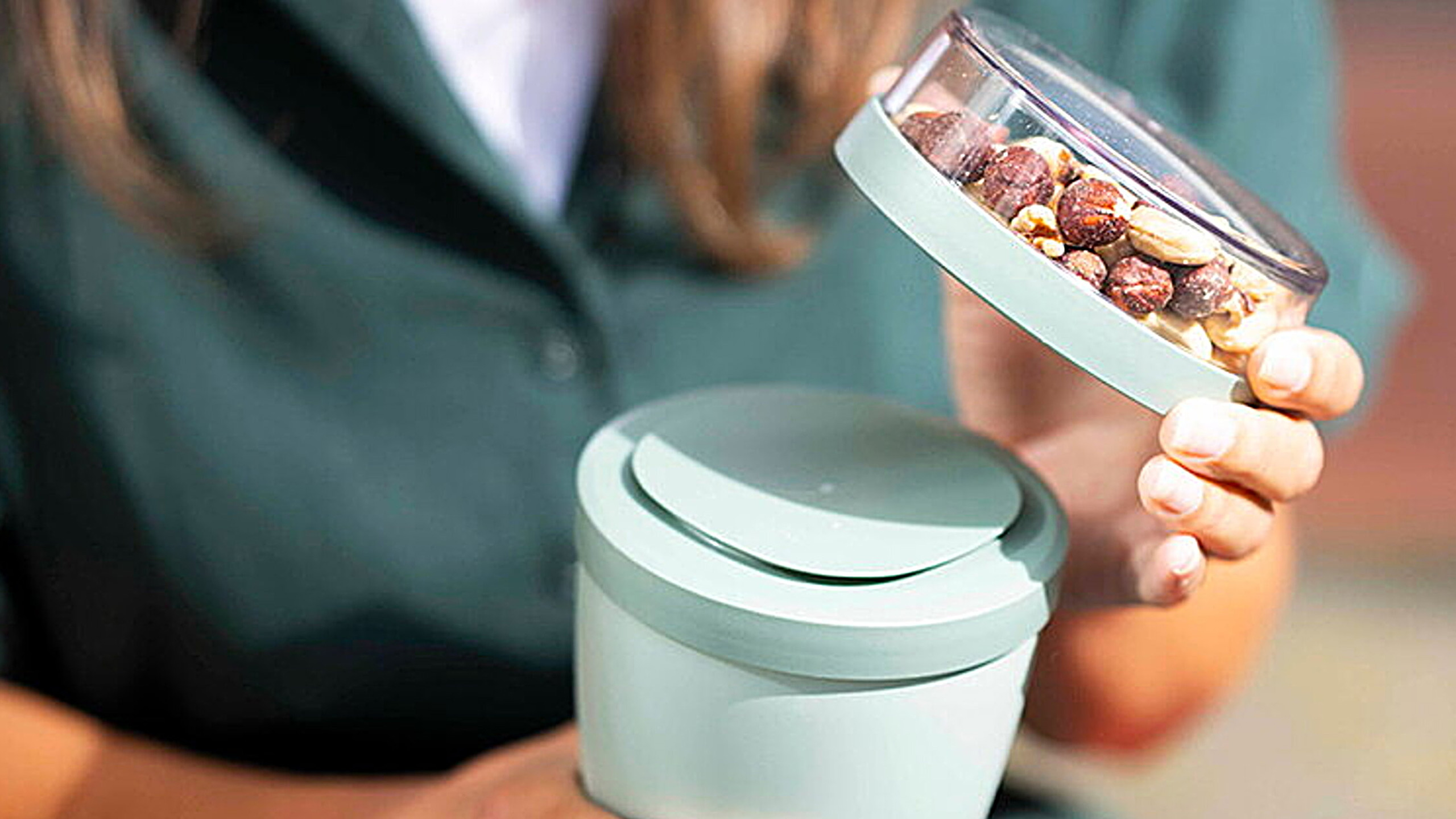 mepal ellipse müslibecher mit separatem deckelfach für nüsse obst oder dips