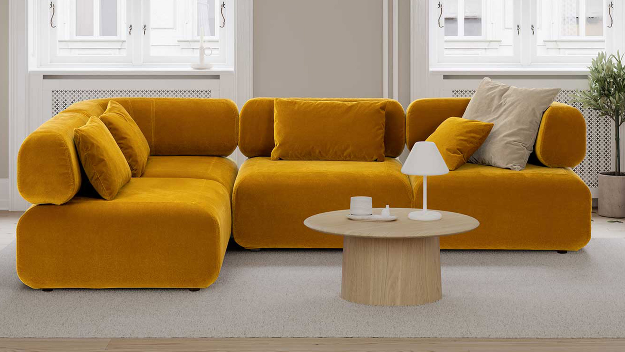brühl all together sofa in gelb mit rundem couchtisch
