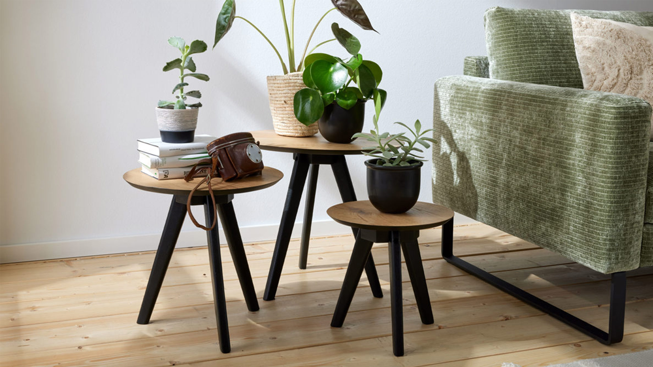 roomio beistelltische no 2002 im 3er set mit pflanzen drauf