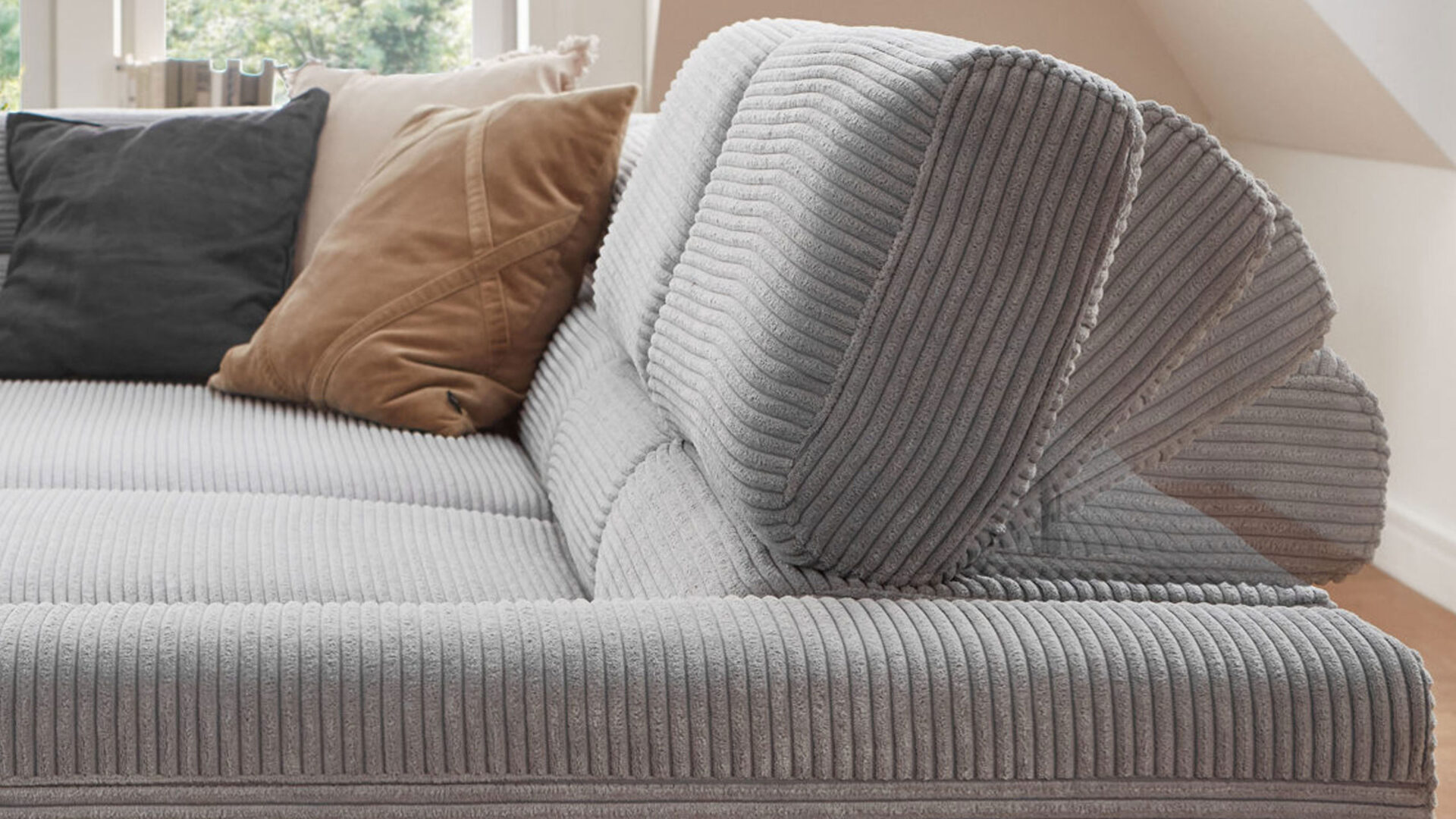 sofakultur sk 770 cordsofa in hellgrau mit verstellbarer rückenlehne