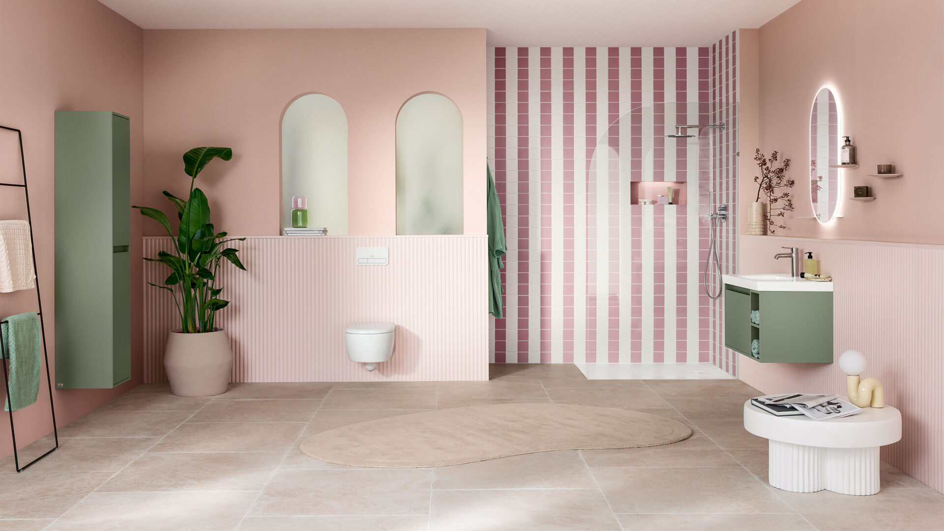 villeroy & boch badezimmer in rosa und grün